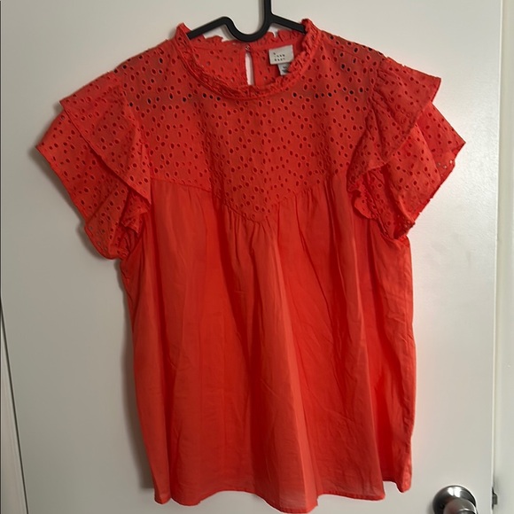 A New Day OrangeFlutter Sleeve Blouse with Mandarin Collar - Picture 1 of 3